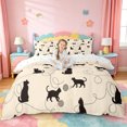 thumbnail image 1 of jejeloiu Beige Cat Silhouette Pattern Duvet Cover Set Kids,Minimal Print Bedding Full For Girl,Reversible,3pcs(No Comforter), 1 of 6