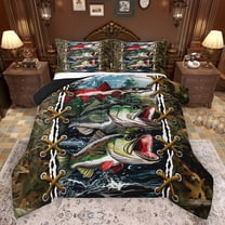 jejeloiu Big Bass Fish Bedding Comforter Set,Rustic Farmhouse Hunting Twin Comforter Sets,Brown Fall Leaves Bedding Set For Men Women,Ultra Soft Home Decor Reversible,2pcs