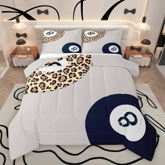 jejeloiu Billiard Game Gaming Bedding Comforter Set,Leopard Cheetah Pattern Twin Comforter Sets,Gray Black Brown Bedding Set For Men Women,Breathable Home Decor Reversible,2pcs