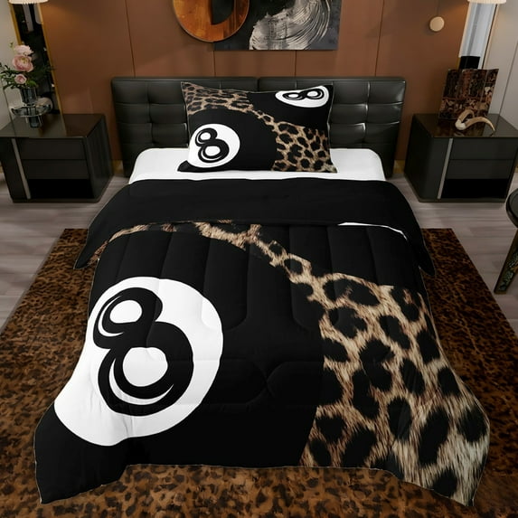 jejeloiu Billiard Game Twin Comforter Sets,Black White Brown Bedding Set For Adults Reversible 2 Pieces