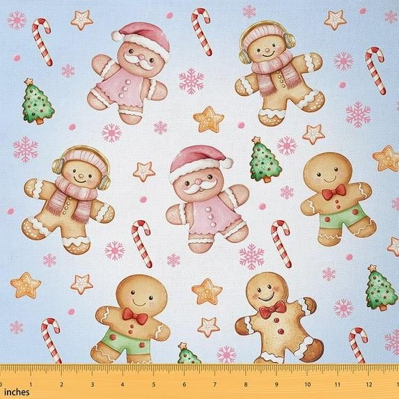 jejeloiu Biscuit Santa Claus Fabric by the Yard 3 Yards,Christmas Candy Sewing Fabric,Xmas Tree Cookies Fabric for Sewing For Child,Breathable Home Decor