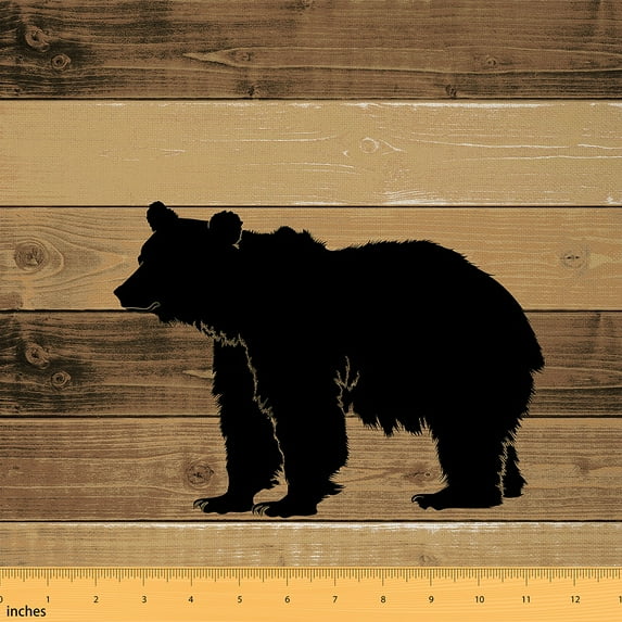 jejeloiu Black Bear Fabric by the Yard 10 Yards,Jungle Wildlife Room Decor Fabric by the Yard,Old Wooden Board Sewing Fabric For Tees,Super Cozy Room Decor