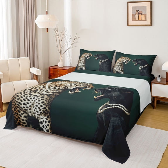 jejeloiu Leopard Jungle Twin 3-Piece Reversible Unisex Black Brown Breathable Sheet Set