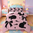 thumbnail image 1 of jejeloiu Black Cat Bow Silhouette Full Size Comforter Sets Kids,Coquette Bowknot Kitten Pattern Bedding Sets For Girls,Reversible,3 Pieces, 1 of 8