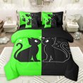 thumbnail image 1 of jejeloiu Black Cat Kitten 7pcs Bedding Comforter Set,Pet Animal Lover Queen Bedding Sets,Green Black Queen Sheet Sets For Men Women,Microfiber Bedroom Decor Reversible, 1 of 8