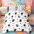 thumbnail image 1 of jejeloiu Black Cat Ribbon Bow 7-Piece Twin Bedding Sets Kids,White Floral Print Bedding Comforter Set,Reversible, 1 of 7