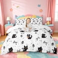 thumbnail image 1 of jejeloiu Black Cat Ribbon Bow Duvet Cover Set Kids,White Floral Print Bedding Full,Reversible,3pcs(No Comforter), 1 of 6