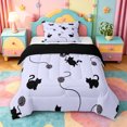 thumbnail image 1 of jejeloiu Black Cat Silhouette Twin Comforter Sets Kids,Minimal Kitten Print Bedding Set,Reversible,2-Piece, 1 of 8