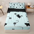 thumbnail image 1 of jejeloiu Black Cat Silhouette Zipper Twin Comforter Sets with Fitted Sheet and 2 Pillowcases Kids,Playful Kitten Print Zipper Bedding Set,Reversible,4 Pieces, 1 of 7