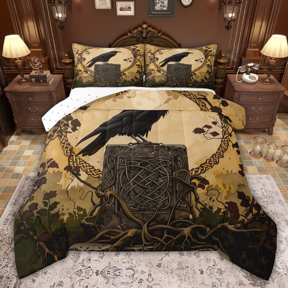 jejeloiu Black Crow Full Size Comforter Sets,Boho Exotic Style Bedding Sets For Boys Kids Reversible 3pcs