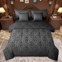 jejeloiu Black Damsk Pattern 7-Piece Twin Bedding Sets,Rustic Baroque Victorian Bedding Comforter Set,Gothic Flower Floral Sheet Sets For Bots Teens,Ultra Soft Home Decor Reversible