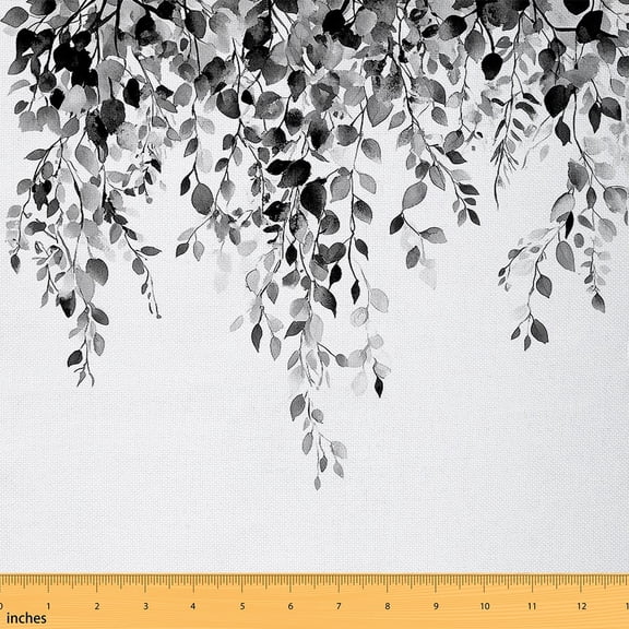 jejeloiu Black Gray Leaves Fabric by the Yard 1 Yard, Botanical Theme Home Decor Fabric by the Yard, Branches Plant Room Decor Fabric by the Yard, Girls Garden Room Decor