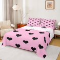 thumbnail image 1 of jejeloiu Black Heart Print Queen Sheet Sets,Cartoon Love Romantic Theme Bed Set For Girls Kids 4-Piece, 1 of 7