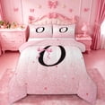 thumbnail image 1 of jejeloiu Black Initial O Full Size Comforter Sets For Girls,Pink Ribbon Bowknot Bedding Sets,Pink Reversible,3pcs, 1 of 7