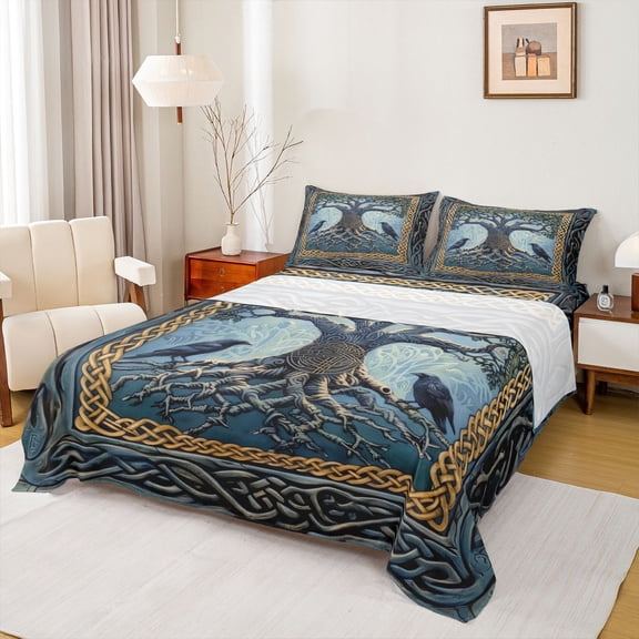 jejeloiu Black Raven Crow Twin Sheet Sets,Bohemian Style Tree Bedding For Teens 3-Piece