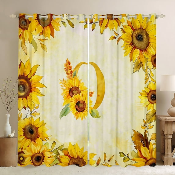 jejeloiu Blossoming Sunflower Flowers Curtains Pack of 2 (42x84 Each),Country Flower Print Curtains Blackout,First Letter O Bedroom Curtains For Girls,Super Cozy Room Decor