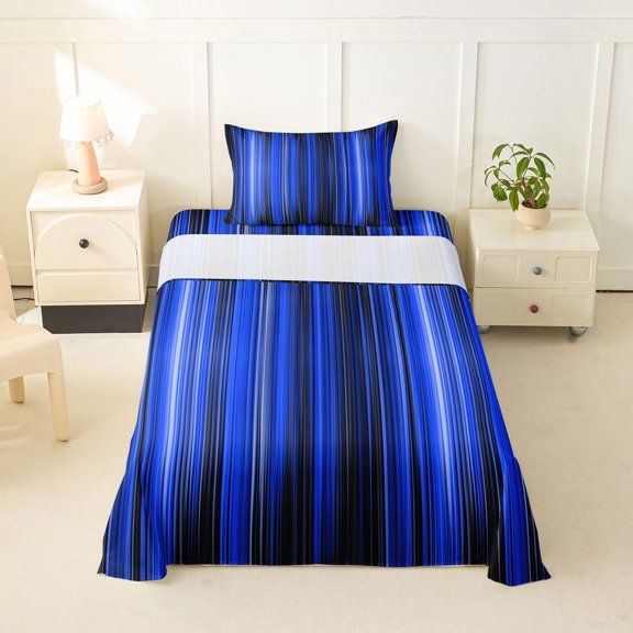 jejeloiu Blue Black Gradient Stripe Texture Twin Sheet Sets Kids,Ombre Art Bedding,3 Pieces