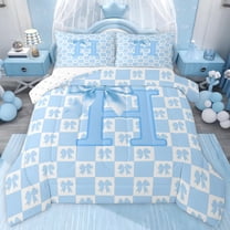 jejeloiu Blue Cartoon Bowknot Twin Comforter Sets,Letter H Print Bedding Set For Girls Women Reversible 2-Piece