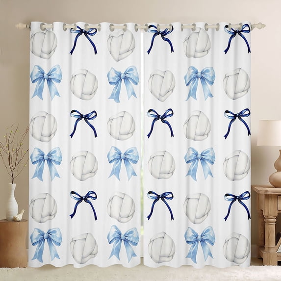 jejeloiu Blue Cute Bowtie Curtains Pack of 2 (42x84 Each),Kids Ball Game Curtains Blackout For Volleyball Lover