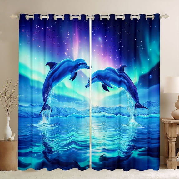 jejeloiu Blue Cute Whale Black Out Curtains,Galaxy Starry Sky Curtains Pack of 2 (42x63 Each) For Boys Kids