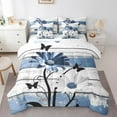 thumbnail image 1 of jejeloiu Blue Floral Daisy Bedding Comforter Set,7 Pieces,Butterfly Butterflies Silhouette Full Bedding Set,Old Barn Door Fitted Sheet Flat Sheet,Microfiber Bedroom Decorative Reversible, 1 of 7
