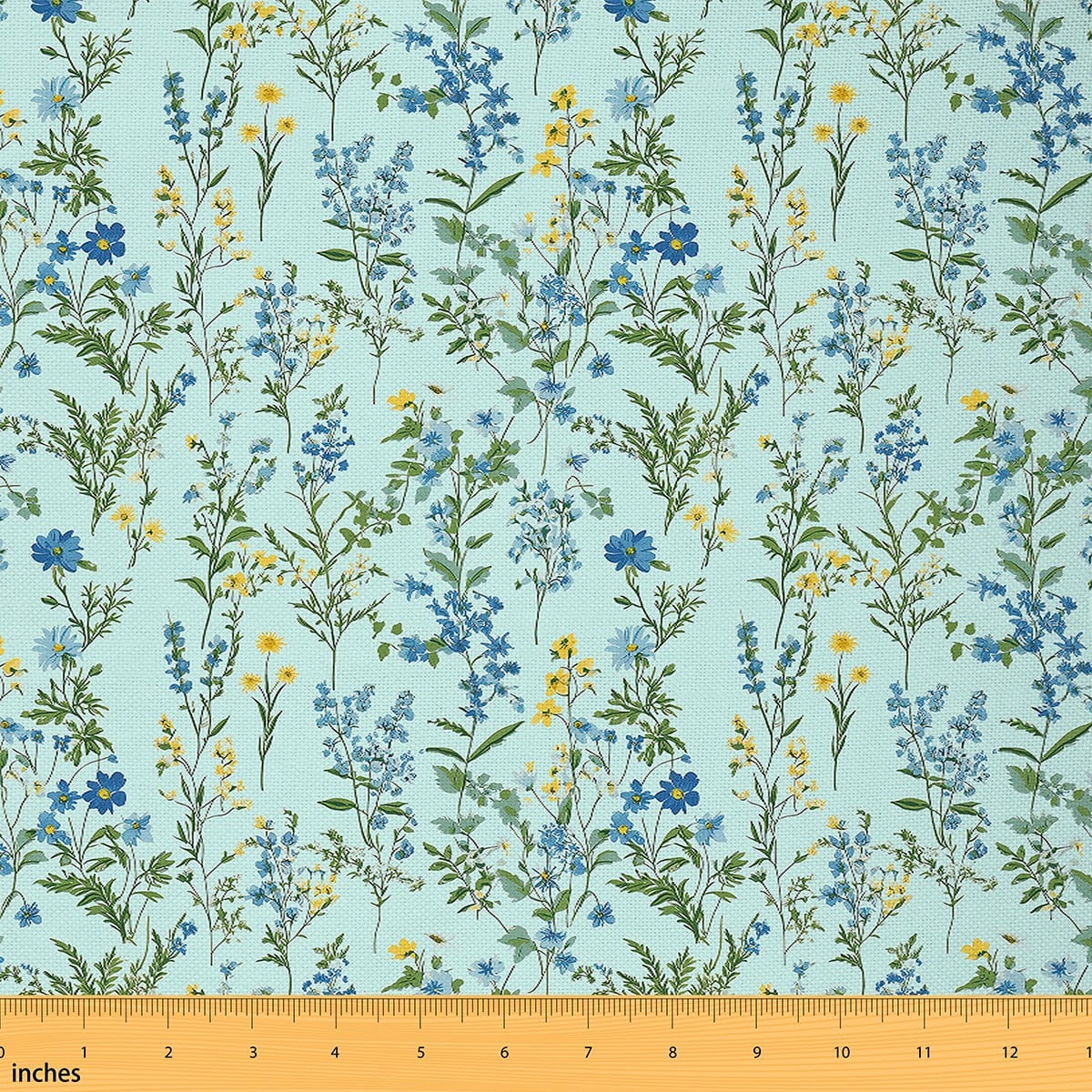 jejeloiu Blue Floral Fabric by the Yard 1 Yard, Spring Garden Flower Home Decor Fabric by the Yard, Botanical Blossoms Leaves Room Decor Fabric by the Yard, Green