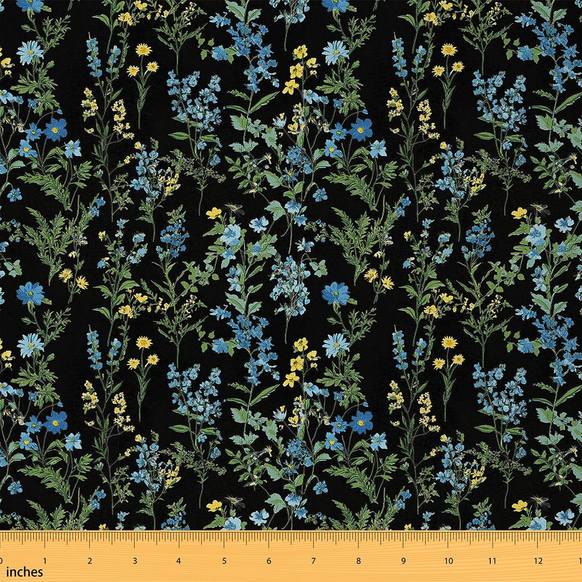 jejeloiu Blue Floral Fabric by the Yard 2 Yards, Spring Garden Flower Room Decor Fabric by the Yard, Botanical Blossoms Leaves Sewing Fabric, Green Black