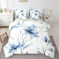 thumbnail image 1 of jejeloiu Blue Flower Floral 7pcs Bedding Comforter Set,Modern Aesthetic Art Queen Bedding Sets,Rustic Plant Queen Sheet Sets For Men Women,Breathable Home Decor Reversible, 1 of 8
