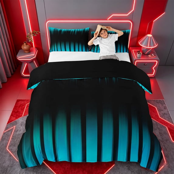 jejeloiu Blue Geometric Lines Queen Duvet Cover Set For Boys,Modern Minimalist Aesthetic Bedding For Kids,Reversible,3-Piece(No Comforter)