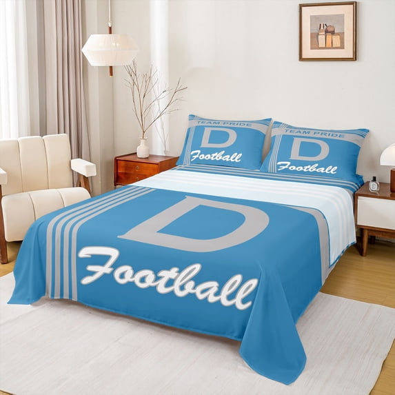 jejeloiu Blue Gray Football Team Full Size Sheets For Boys,Kids Ball Games Bed Sheets For Gamer,4pcs