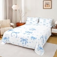 thumbnail image 1 of jejeloiu Blue Heart Print Queen Sheet Sets,Kawaii Bowknot Bow Bed Set For Girls Teens 4 Pieces, 1 of 7