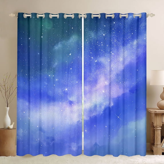 jejeloiu Blue Purple Galaxy Star Blackout Curtains Set of 2 (52x84 Each) Kids,Dreamy Magical Sky Pattern Window Curtains For Girls