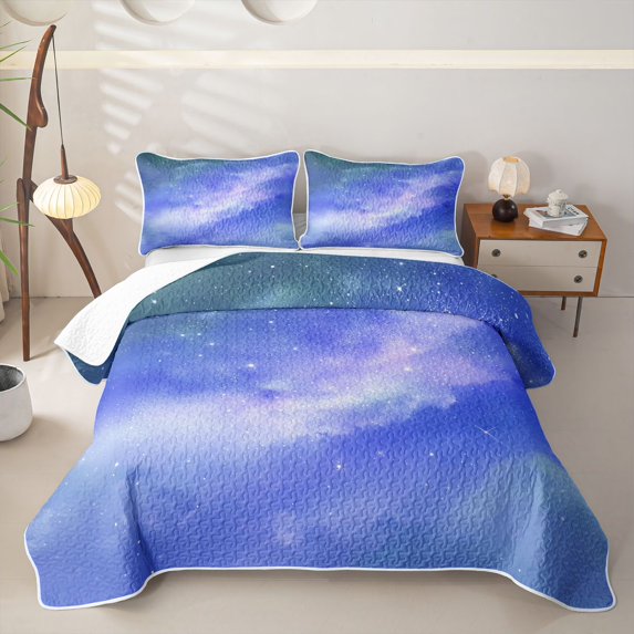 jejeloiu Blue Purple Galaxy Star Twin Quilt Set Kids,Dreamy Magical Sky Pattern Twin Coverlet Set For Girls,2pcs