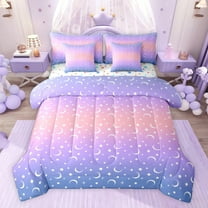 jejeloiu Blue Purple Ombre 7-Piece Twin Bedding Sets,Starry Sky Star Bedding Comforter Set For Kids Reversible