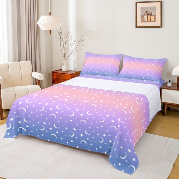 jejeloiu Blue Purple Ombre Twin Sheet Sets,Starry Sky Star Bedding For Kids 3pcs