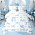 thumbnail image 1 of jejeloiu Blue Ribbon Bowknot 7 Pieces Bedding Comforter Set,Cute Cartoon Bowtie Full Bedding Set For Girls Reversible, 1 of 8