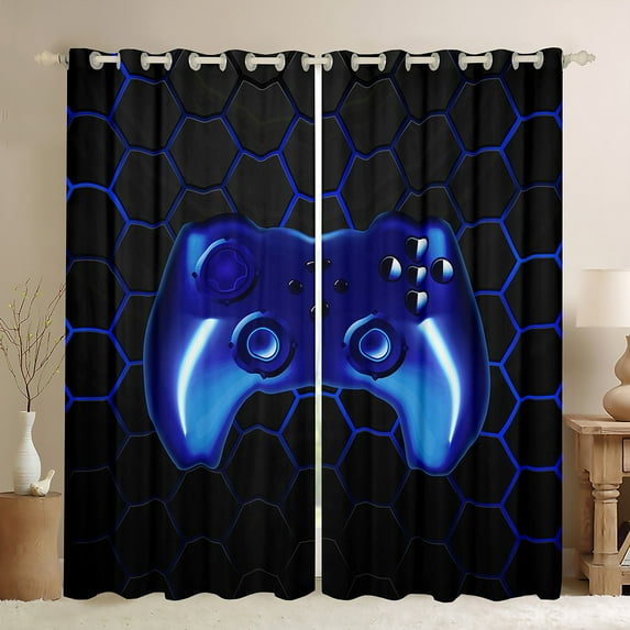 jejeloiu Blue Teens Gamepad Black Out Curtains,Modern Gamer Curtains Pack of 2 (42x63 Each),Green Video Game Bedroom Curtains For Boys Kids,Ultra Soft Home Decor