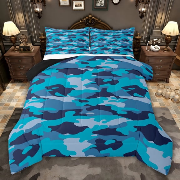 jejeloiu Blue Vintage Camo Twin Comforter Sets,Western Farmhouse Camouflage Bedding Set For Boys Men Reversible 2-Piece