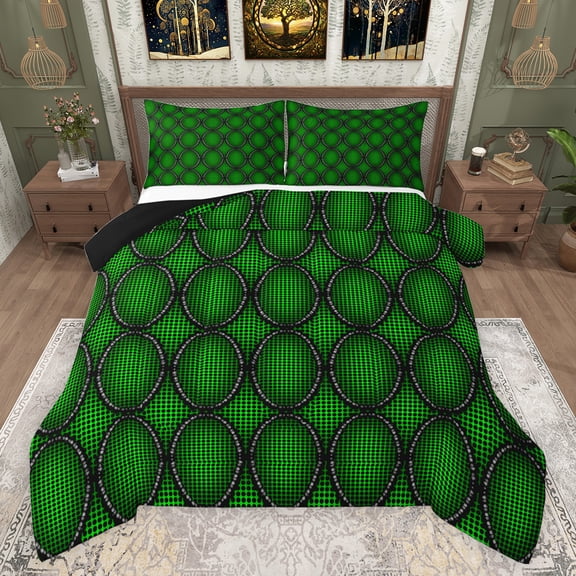 jejeloiu Bohemian Rhombus Pattern Bedding Comforter Set,Modern Abstract Geometric Twin Comforter Sets,Green Black Bedding Set For Kids,Microfiber Bedroom Decor Reversible,2-Piece