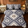 thumbnail image 1 of jejeloiu Bohemian Rhombus Triangle 7 Pieces Bedding Comforter Set,Retro Aztec Geometric Full Bedding Set,Deepblue Beige Fitted Sheet Flat Sheet For Adult,Microfiber Bedroom Decor Reversible, 1 of 8