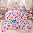 thumbnail image 1 of jejeloiu Bohemian Style Loves Queen Comforter Set,Valentine'S Day Bedding Sets,Cartoon Graffiti Heart Bedding Comforter Set For Girls,Super Cozy Room Decor Reversible,3-Piece, 1 of 8
