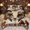 thumbnail image 1 of jejeloiu Bohemian Exotic Style Full Size Comforter Sets,Brown Beige Cowhide Bedding Sets For Adults Reversible 3 Pieces, 1 of 8