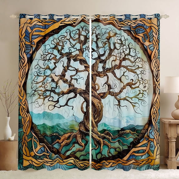 jejeloiu Bohemian Mystic Tree Blackout Curtains Set of 2 (52x84 Each),Boho Exotic Style Window Curtains For Men Women