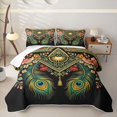 thumbnail image 1 of jejeloiu Bohemian Peacock Twin Quilt Set For Men Women,Floral Print Twin Coverlet Set,Multi Black,2 Pieces, 1 of 7