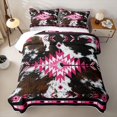 thumbnail image 1 of jejeloiu Boho Aztec Bed Spread Queen,Western Cowhide Queen Coverlet Set For Boys,Hot Pink Black Brown,3 Pieces, 1 of 7
