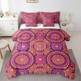 thumbnail image 1 of jejeloiu Boho Bohemian Floral Bedding Comforter Set 7pcs,Aztec Geometric Flower Queen Bedding Sets,Pink Purple Queen Sheet Sets For Adults,Luxury Bedroom Decor, 1 of 8