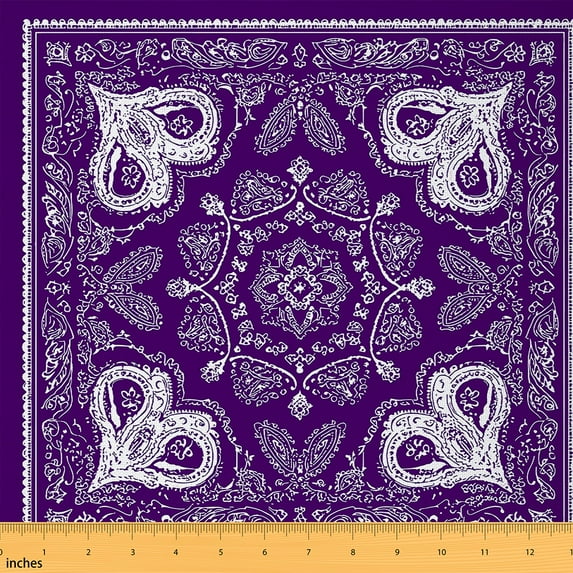 jejeloiu Boho Bohemian Flower Fabric by the Yard 3 Yards,Vintage Paisley Floral Sewing Fabric,Purple White Fabric for Sewing For Adults,Super Cozy Room Decor