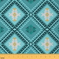 thumbnail image 1 of jejeloiu Boho Bohemian Geometric Fabric by the Yard 1 Yard,Ancient Aztec Geometric Home Decor Fabric by the Yard,Cyan White Sewing Fabric,Microfiber Bedroom Decor, 1 of 6