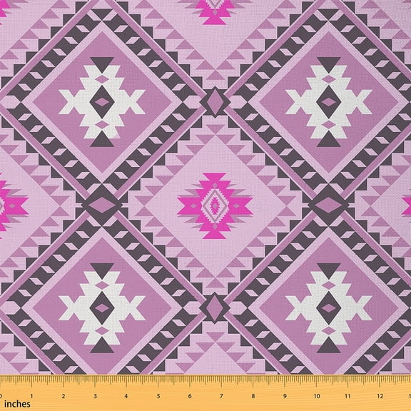 jejeloiu Boho Bohemian Geometric Fabric by the Yard 1 Yard,Ancient Aztec Geometric Home Decor Fabric by the Yard,Pink Gray White Sewing Fabric,Microfiber Bedroom Decor
