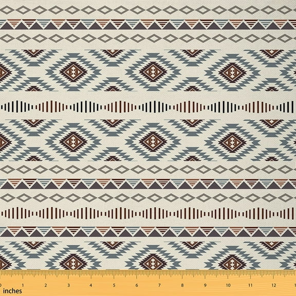 jejeloiu Boho Bohemian Geometric Fabric by the Yard 1 Yard,Aztec Theme Home Decor Fabric by the Yard,Beige Ancient Lines Sewing Fabric,Microfiber Bedroom Decor